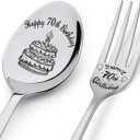 Happy 70th Birthday Spoon&Fork Gifts Engraved Spoon&Fork Personalized Birthday Gifts for Father Mother Grandpa Grandma Family Elders Friends