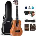 26 inch Caramel CT402 All Solid Mahogany Tenor Ukulele LCD color display Electric Uke Beginners Guitar Starter Pack Bundle Gig bag Strap Ukelele Set (All Solid Mahogany Electric Tenor)