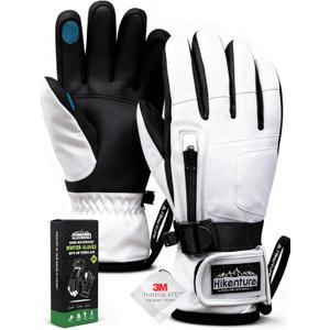 Hikenture Ski Gloves for Men & Women, 3M Thinsulate Waterproof Snow Gloves, Insulated Touchscreen Snowmobile Gloves for Cold Weather, Windproof Warm Skiing Gloves with Pocket (Medium, White)
