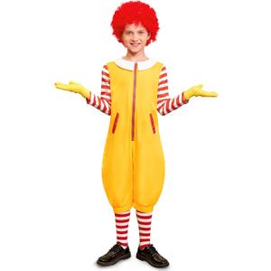 IIMMER Child Boys Halloween 5 Pcs Cute Mcdonal Clown Carnival Cosplay Costume for Girls Yellow & Red Stripes 9-10 Years