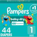 Pampers Diapers - Baby Dry - Size 1, 44 Count, Absorbent Disposable Infant Diaper