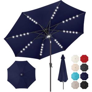 10ft Solar Umbrella Outdoor - Lighted Solar Patio Umbrella with 40 LED Lights Waterproof UV Protection, Table Umbrella with Tilt for Pool, Porch, Garden, Deck, Backyard (Navy Blue)