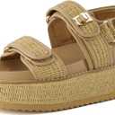 CUSHIONAIRE Women's Shore Raffia Platform Sandal With +Comfort, Wide Widths Size 10