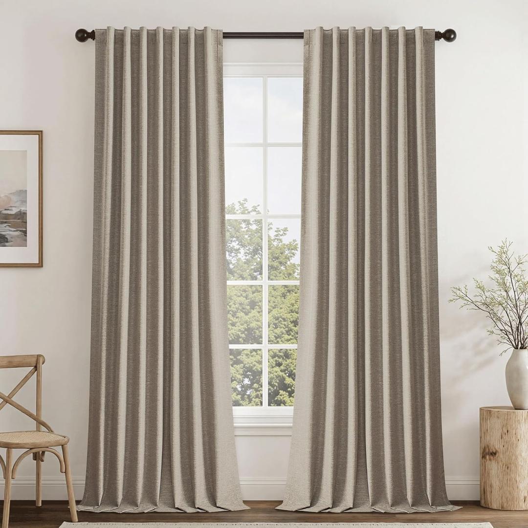 UHITECH Extra Long Blackout Curtains for Farmhouse Living Room Black Out Curtain Bedroom 108 Inch Long Outdoor Back Tab Privacy Drapes for Nursery Dark Linen (50"W x 108"L (Pack of 2))