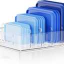 LYNG Lid Organizers Inside Cabinet, Clear Plastic Storage Lid Organizer With 4 Adjustable Dividers, Food Container Lid Organizer For Kitchen Pantry