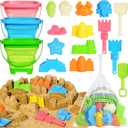 Collapsible Beach Sand Toys for Kids Toddlers,Travel Beach Toys with 3 Collapsible Sand Buckets,Shovels,Mesh Bags,Sand Molds,Castle Toys for Beach, Age 18+ Month