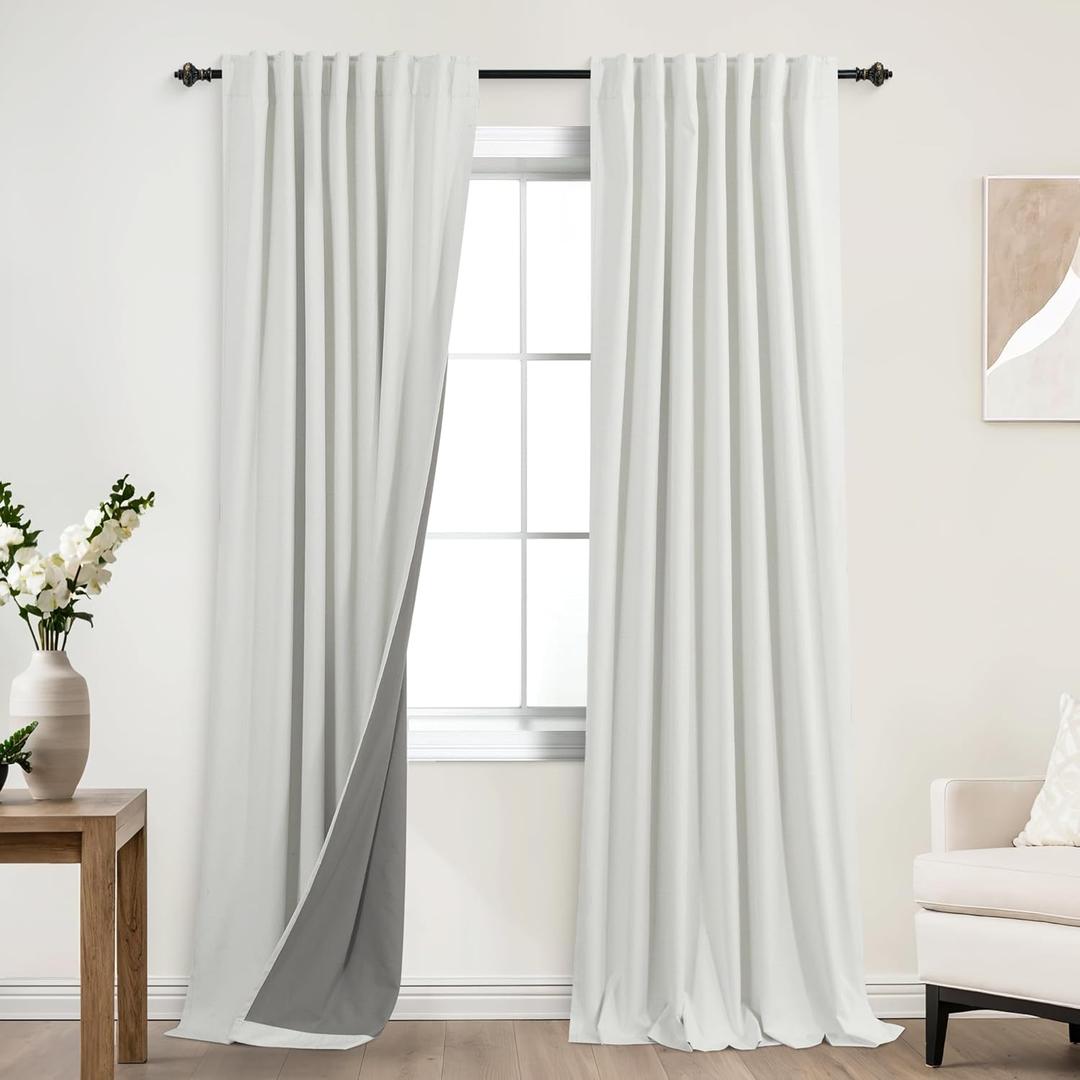 KOUFALL 86 Inch Length Ivory Back Tab Linen Blackout Curtainsfor Living Room (52"W x 86"L (Pack of 2))