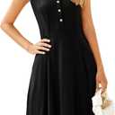 Simplee Womens 2025 Summer Mini Dress - Casual Sleeveless Button Down Vacation Short Sundress with Pockets (X-Large, Black)
