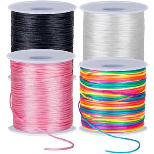 4 Pack x 110 Yards Nylon String, 1.5mm Bracelet String, Durable Nylon Cord for Jewelry Making, Bracelets, Beading, Necklaces, Rattail Braiding, Kumihimo, Wind Chimes, Blinds and Handicrafts