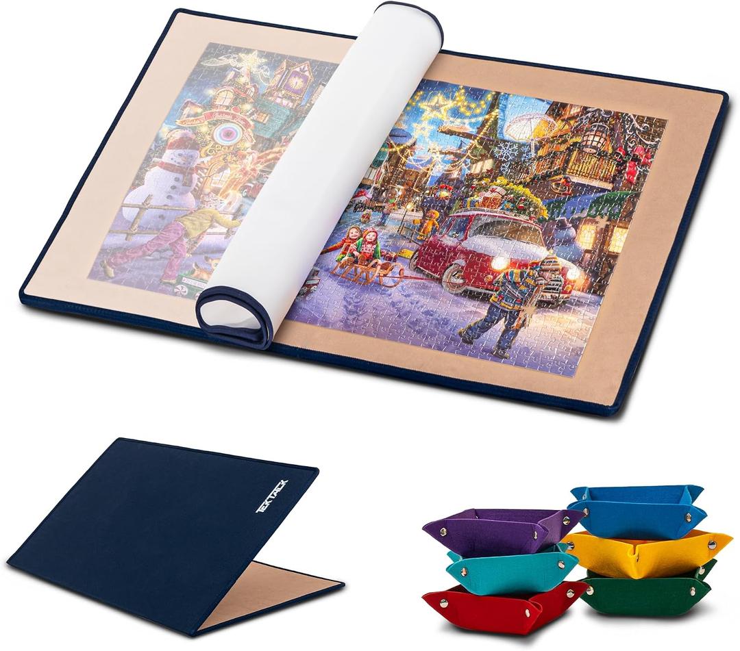 Tektalk Foldable Jigsaw Puzzle Board with 6 Color Sorting Trays, TPU Dustproof Cover, Non-Slip Surface, Up to 1500 Pieces - Khaki, 36 x 25.9 inches