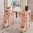 Manicure Table Nail Desk for Nail Tech, Nail Beauty Table w/Electric Dust Collector & 6 Storage Drawers & Open Shelves for Home, Workshop, Makeup Beauty Salon Workstation (Pink), 15.74"D x 43.3"W x 31.5"H