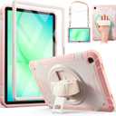 CoBak Hard Duty Case for Samsung Galaxy Tab A11+ Plus 11" 2025/A9+ 11" 2023, Military Grade Shockproof with Built-in Screen Protector, 360° Rotating Stand with Hand/Shoulder Strap, Pink