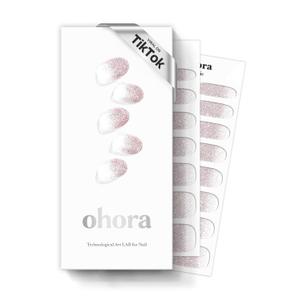 Ohora Semi Cured Gel Nail Strips (N Basic Nails no.3) - Nude, Glitter, Works with Any UV/LED Lamps, Salon-Quality, Long Lasting, Easy to Apply & Remove - Includes 2 Prep Pads, Nail File & Wooden Stick