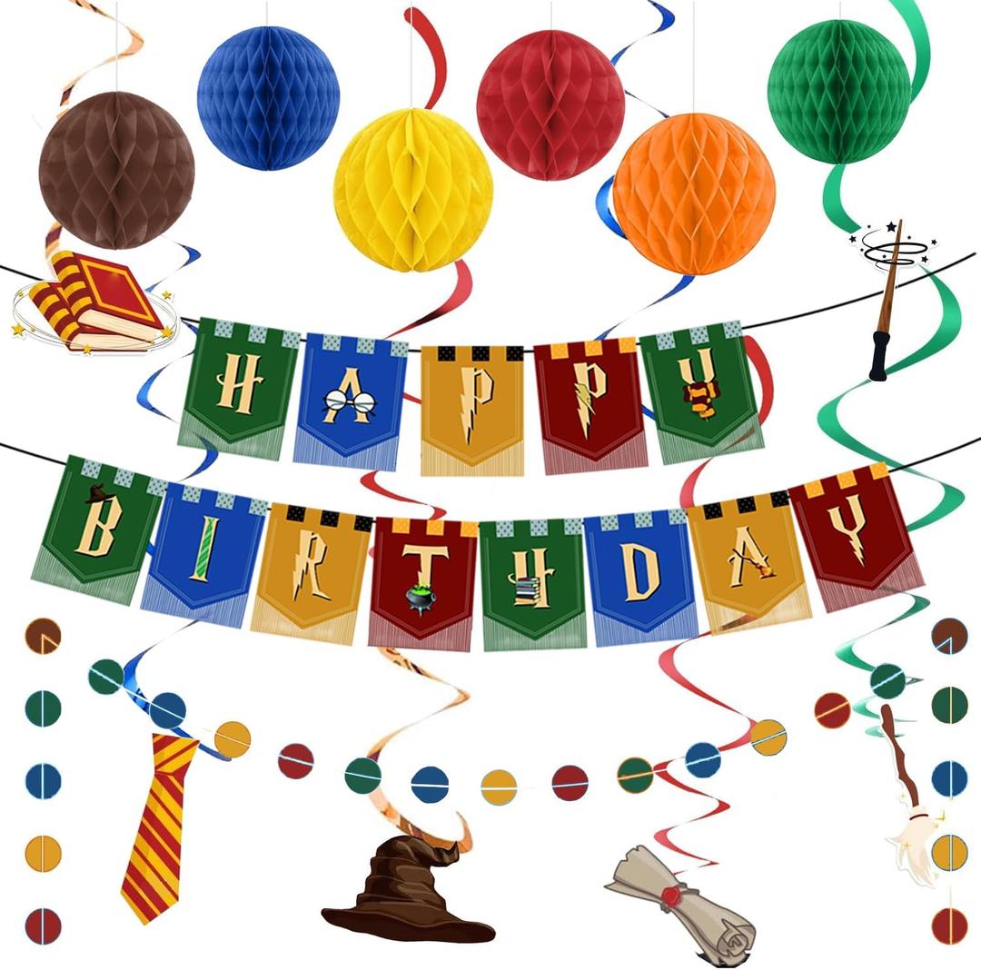 Birthday Party Decorations Magic Happy Birthday Party Decorations Magic Theme Party Supplies - Happy Birthday Banner - Hanging Swirl Streamers - Circle Dots Garland - Honeycomb Balls