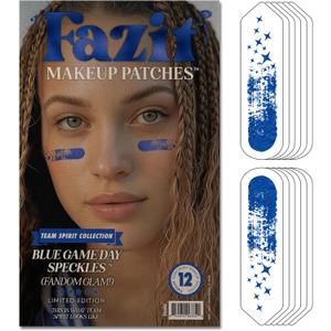 Fazit Makeup Patches - Blue Game Day Speckles - Glow Up Make-Up Patches - Cute Glitter Makeup Accessories for Women - Cosmetic Glitter for Face