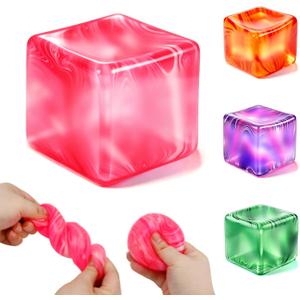 2 x Ice Cube Squishy Toys, Sensory Fidget Toy for Adults Kids | Squeeze Squishies Cube Stress Balls for Anxiety Class Prizes Party Favors Gifts Stocking Stuffers-Pink