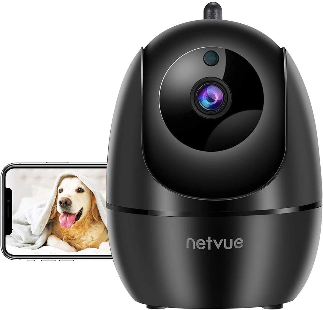 NETVUE Indoor Camera, 1080P FHD 2.4GHz WiFi Pet Camera, Home Camera for Pet/Baby, Dog Camera 2-Way Audio, Indoor Security Camera Night Vision, AI Human Detection, Cloud Storage/TF Card, Black (Black)