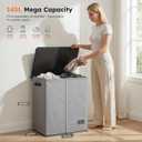 SOLEDI Double Laundry Basket with Lid and Removable bag, Large Laundry Hamper 2 Section with handles, Collapsible Dirty Clothes Hampers for Laundry, Bedroom, Dorm, College