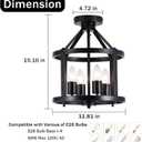Black Flush Mount Ceiling Light Fixture, 4-Light Farmhouse Semi Flush Mount Ceiling Light, Industrial Metal Chandelier Ceiling Lamp for Dining Room Hallway Entryway Kitchen, E26 Socket