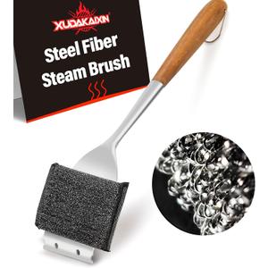 18 Steam Grill Brush Bristle Free,with Extended Luxurious Acacia Wood Handle,Safe Grill Cleaner for Outdoor Grill,Replaceable Head Grill Scraper Tool,BBQ Accessories,Gifts for Men/Dad