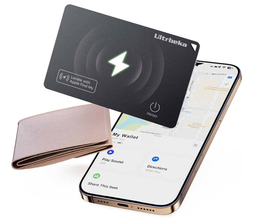 Ultrbeka UltraThin Wallet Tracker Card, Rechargeable 0.094in IP68 Waterproof Bluetooth Tracker for Wallets, Passport, Work with Apple Find My, Card Locator [Apple MFi Certified] iOS Only