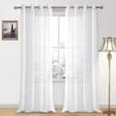 DWCN White Sheer Curtains, Faux Linen Look Grommet Window Semi Sheer Curtains Drapes for Bedroom Living Room Set of 2 Panels, 52 x 90 Inch Long