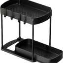 Under Sink Organizer,2-Tier Pull Out Rack,Under Sink Organizers with 4 Hooks - for Home Pantry Closet Laundry Room Countertop Cabinet