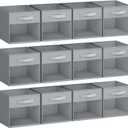 DIMJ Storage Cubes, Cube Organizer Bin, 12 Pack Foldable Containers with Window, Closet Storage Bins with Handle, 12x 12 inch Storage Boxes for Clothes, Toys, Books (Grey) (Gray)