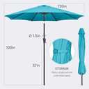 FLAME&SHADE 11 ft Patio Umbrella - Table Umbrella Outdoor with Push Button Tilt and Crank, UV Protection, 8 Sturdy Ribs, Market Umbrella for Garden, Deck, Backyard, Lawn, Pool and Beach(Aqua Blue)