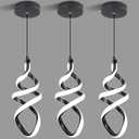 3 Packs Pendant Light, 15W Spiral Led Pendant Light, 4500K Modern Pendant Lights Kitchen Island, Adjustable Height Pendant Light for Dining Room Bedroom Kitchen Island Cafe (Black)