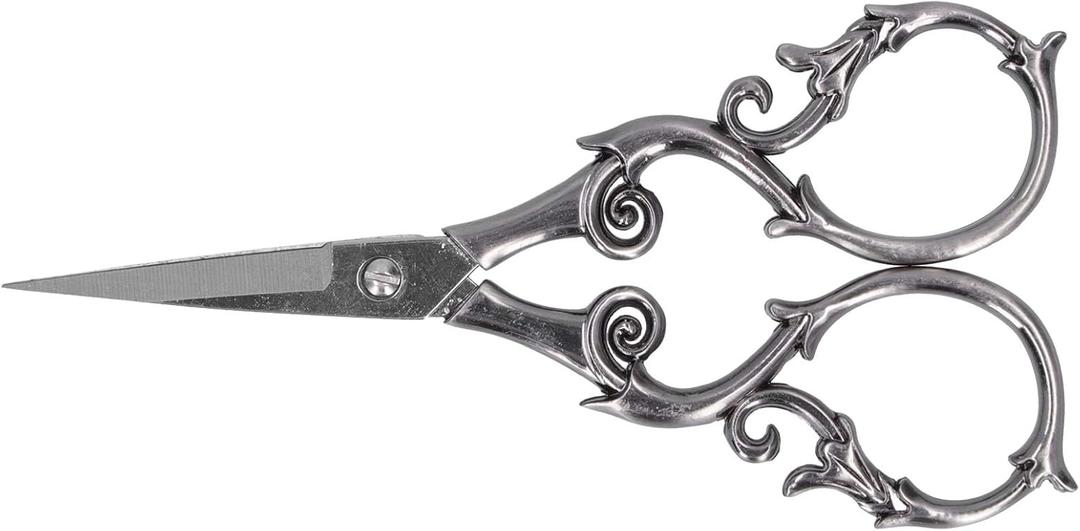 Retro Scissors, 4.3in Vintage Embroidery Scissors Stainless Steel Sharp Tip Sewing Shears for Embroidery Craft Needle Work Art Work Use (Gray Silver)