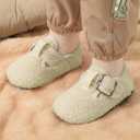 L-RUN Toddler Slippers Wide Cozy Boys Girls House Slippers Non-slip Kids Soft Plush Indoor House Shoes for Winter Warm (Beige)