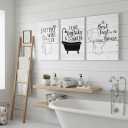 3Pcs Framed Funny Bathroom Quotes Canvas Wall Art, Black White Toilet Paper Bathtub Posters Prints Artwork, Minimalism Washroom Painting Pictures Wall Decor,for Bathroom Home Decoration 16x24in