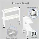 Clamp on Desk Shelf White, 2-Tier Office Desk Shelves Organizer, 17in Small Shelf for Top of Desk with Headphone Holder, Hooks, Desktop Storage Rack for Home Workspace, Study Rooms, Gaming Accessories