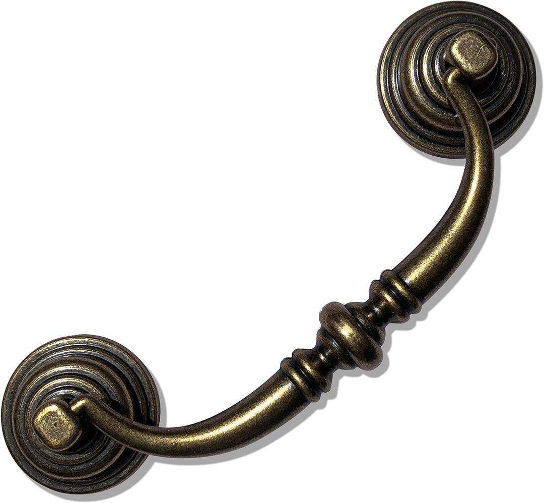 6-Pack 4 1/4" C-C Shabby Chic Drawer Pulls Handles Antique Bronze Kitchen Cabinet Drop Bail Pulls Handles (6, 4.25" Hole Center/Antique Brozne)