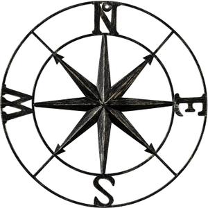 DECORKEY 11" Compass Wall Decor Decorative Round Metal Compass Distressed Wall Dcor Nautical Wall Decor for Indoor Outdoor Beach House Decor Nursery Decor Lake House