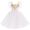 IBAKOM Girl Ballet Leotard Swan Lake Dance Dress Ruffle Sleeve Ballerina Maxi Tulle Tutu Teen Halloween Ballet Dance Outfits, 6Y