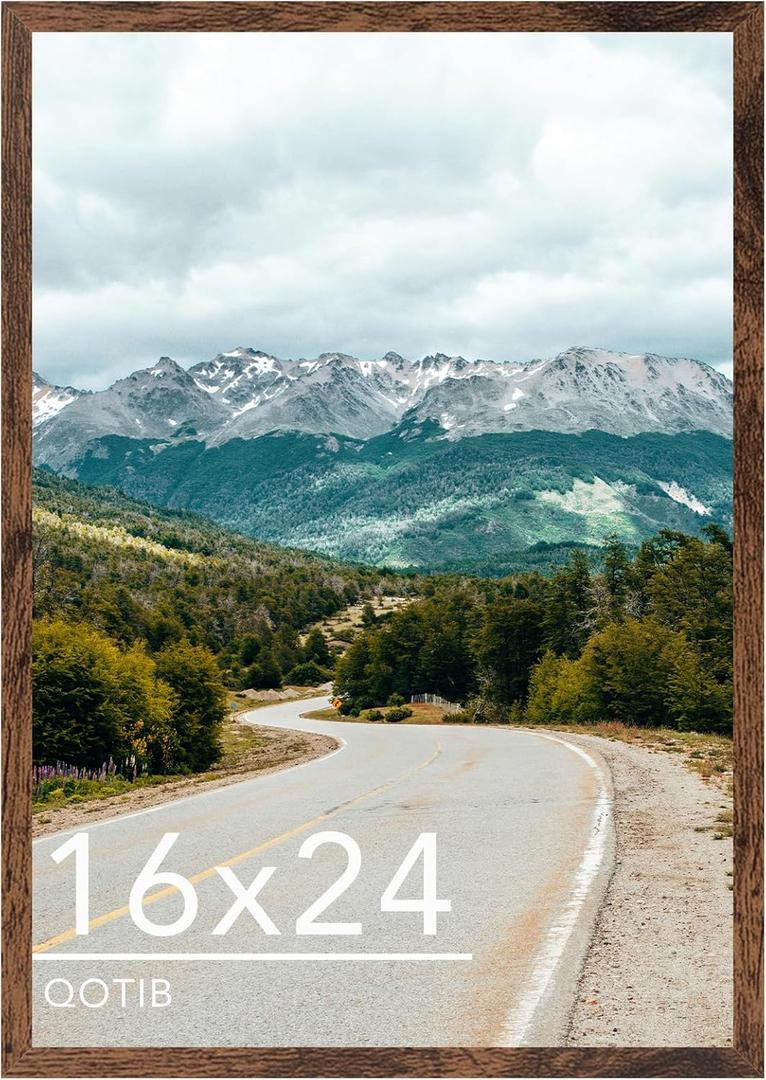16x24 Picture Frame for Wall Hanging, Wood 16 x 24 Frame 40x60 cm Poster Photo Frame for Wall Horizontally or Vertically, Deep Brown, 1 Pack