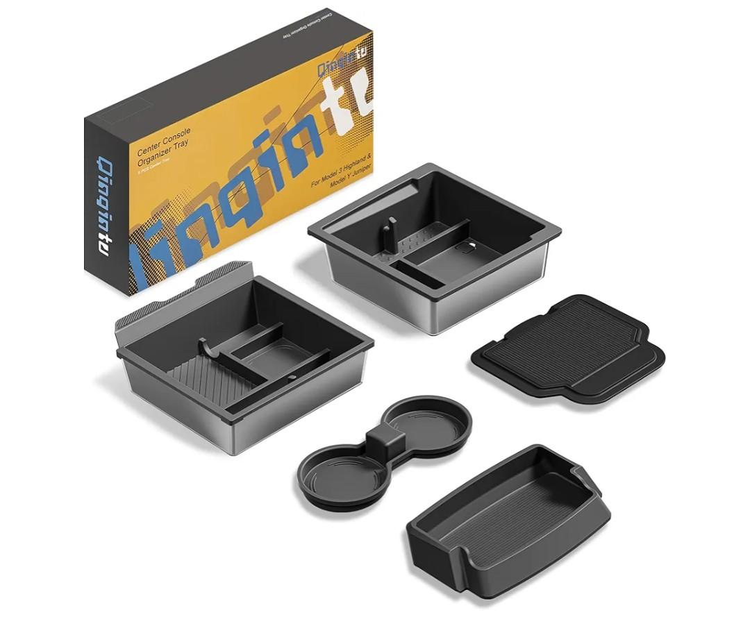 for Tesla Model Y Juniper(2025-2026) & Model 3 Highland(2024-2026) Center Console Organizer [Slide Smoothly & Carbon Fiber] Sunglasses Cup Holder for Tesla Model 3 Model Y Accessories Black