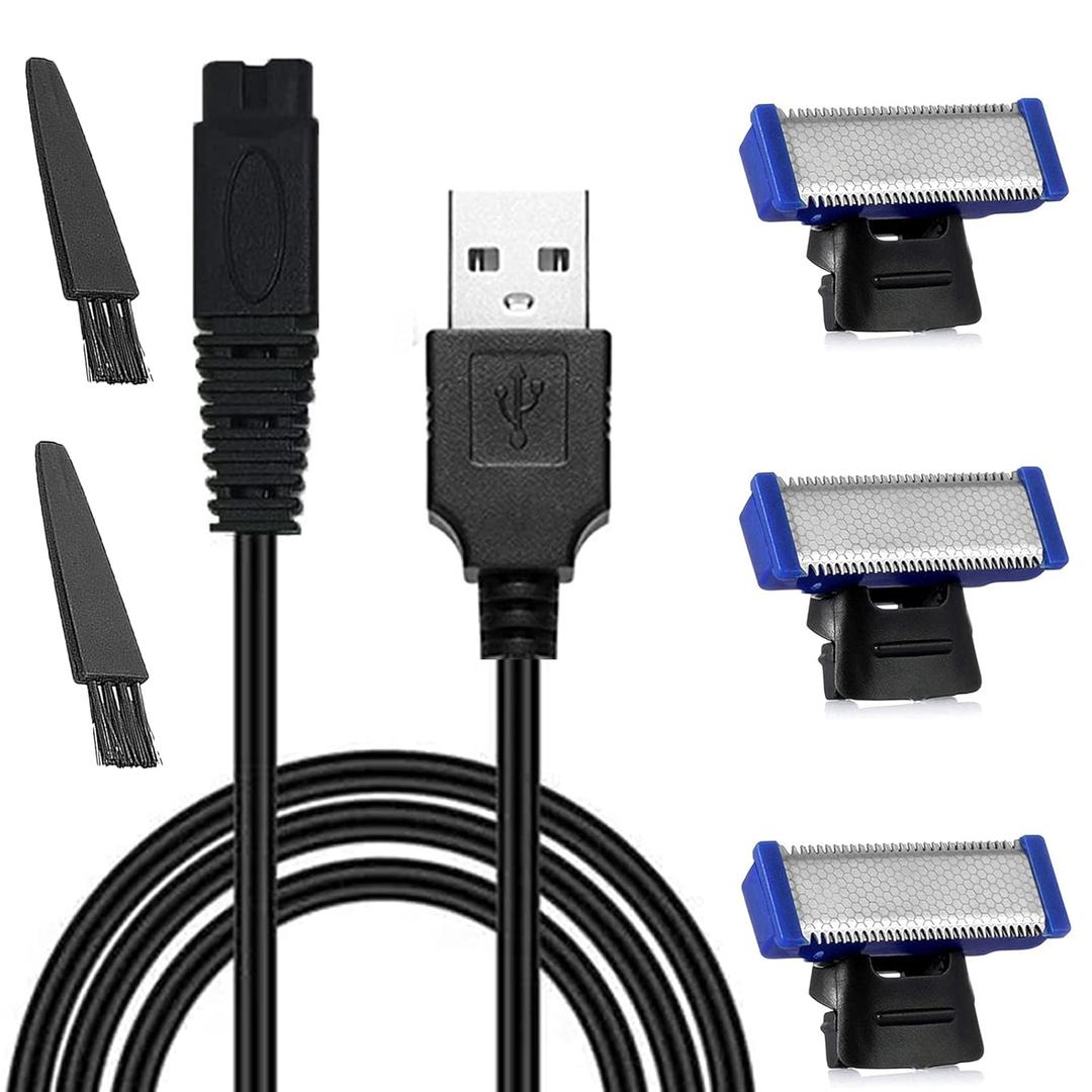 3PCS LinMei Solo Replacement Head and Shaver Charging Cord for Mens Solo Shaver Electric Trimmer with Clean Brush (Black)