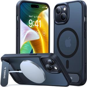 TORRAS for iPhone 15 Plus Case Translucent Black | Strong Magnetic & Seamless Stand, Fit for MagSafe, MilitaryGrade Drop Protection, Sturdy Adjustable Builtin Kickstand, Slim Matte Finish