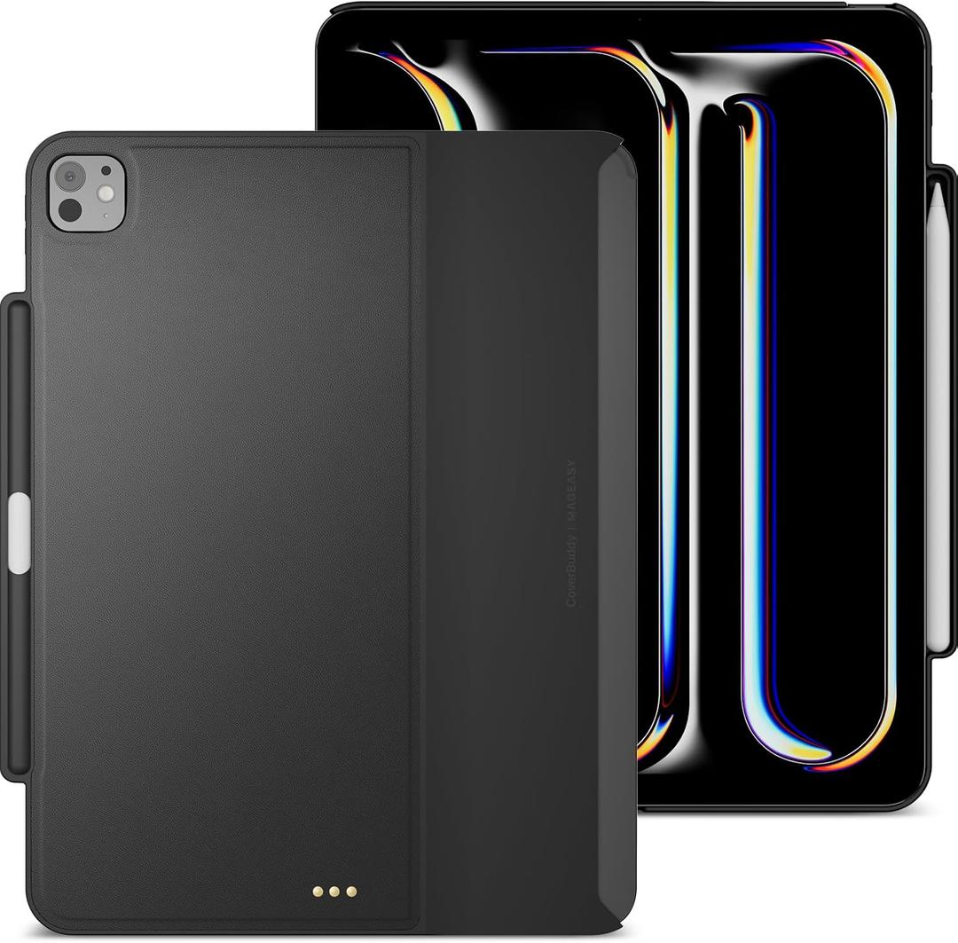 MAGEASY CoverBuddy iPad Case that Fits Magic Keyboard for iPad Pro 13" (M5 2025 / M4 2024, 8th 7th Gen) Magic Keyboard Compatible iPad Case with Heat Dissipation & Pencil Holder (Leather Black 5.05)