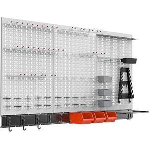 TORACK 109 PCS Pegboard Wall Organizer 4 ft. Garage Metal Pegboard Utility Tool Storage Kit w/Toolboard Hooks & Pegboard Hooks Accessories, Wall Mounted Storage Bins & Shelf