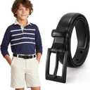 XZQTIVE Metal Free Kids Belts for Boys Hypoallergenic Leather Belt for School Uniform Casual Jeans Wear, Fit Waist: 23"-27"