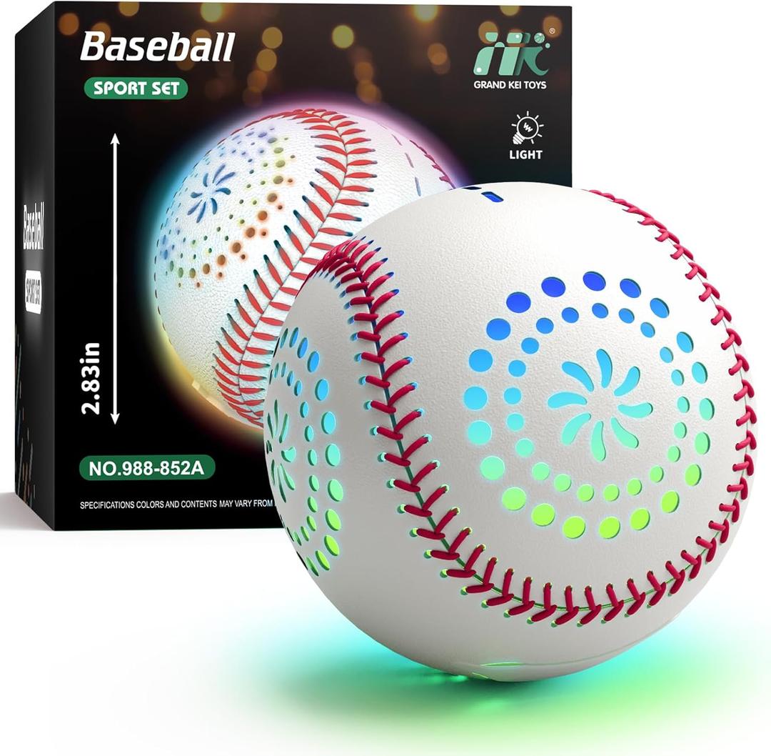 HYES Light up Baseball with LED Rechargeable, 9 Lighting Modes Glow in The Dark Baseball Gifts for Boys 8-12, Official Size Leather Weighted Balls for Day Night Indoor Outdoor Sport Game