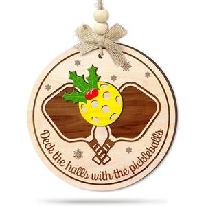 2 x Pickleball Christmas Ornament - Funny Wood Holiday Decor for Pickleball Lovers, Paddle and Ball Tree Hanging Gift for Player, Coach, or Team - Sports Xmas Keepsake, 2 Layer Wood