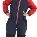 Kids Girls Boys One Piece Snowsuits Colorful Ski Suits Jumpsuits High Collar Hood Zipper Waterproof Jackets Winter (11-12 Years, Navy)