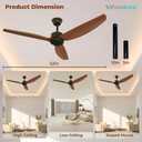 52 Inch Ceiling Fan Without Light With Remote, 3 Blade, Brushless DC Motor, 6-Speed Low Profile Flush Mount for Living Room, Bedroom, Covered Patio