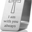 I Am with You Always Engraved Stainless Steel Car Visor Clip, Travels Visor Car Accessories, Driving Safety Prayer Religious Gifts for Parent Family Friend, New Driver Gifts