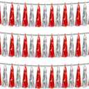 3P Red Silver Foil Fringe Metallic Tassel Streamers Banner Tassel Garland for Parade Floats, Bachelorette, Wedding, Birthday, Halloween, Christmas, Bridal/Baby Shower Party Decorations